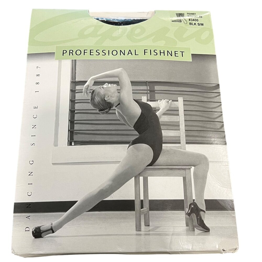 Capezio Professional Fishnet Tights Black S/M With Backseam 3400